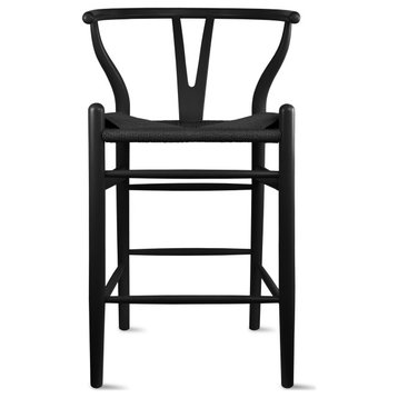 Solid Wood Natural Counter Height with Y Back Woven Black Seat Fully Assembled, Black