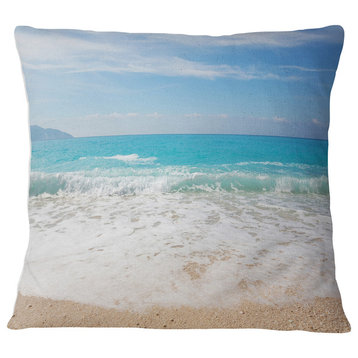 White Waves Kissing Beach Sand Seashore Throw Pillow, 16"x16"