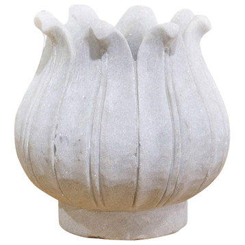 Carved White Marble Lotus Vase-Agra