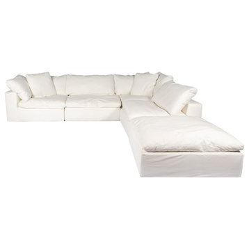 5 PC Set Livesmart Stain Resistant Feather Filled White Dream Modular Sectional