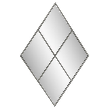 Diamond Silver Windowpane Mirror, Modern, Metal, 23 X 35