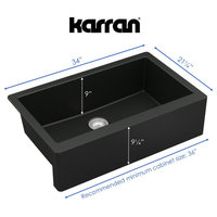 Karran All-in-One Farmhouse Quartz 34" Single Bowl Sink, Black With Faucet