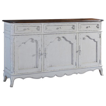 Server Sideboard French Provincial Antiqued White Pecan Scalloped