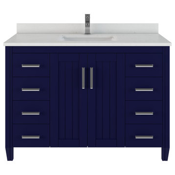 Jake 48-in Navy Blue Bathroom Vanity With Power Bar and Drawer Organizer