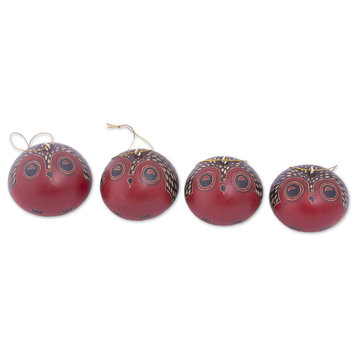 4-Piece Novica Owl Sentries Dried Mate Gourd Ornaments