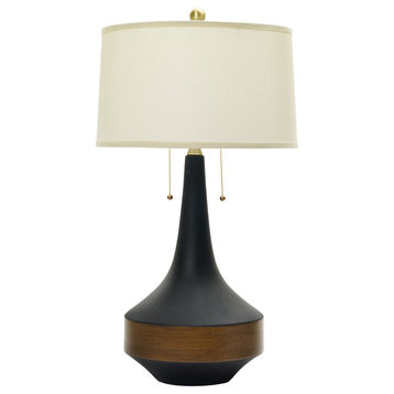 Fangio Lighting 31" Ceramic Table Lamp in Matte Black With Dark Oak wood Accent