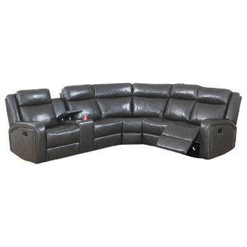 Mizil 3 Piece Reclining Sectional With USB Console, Gray Leather Gel