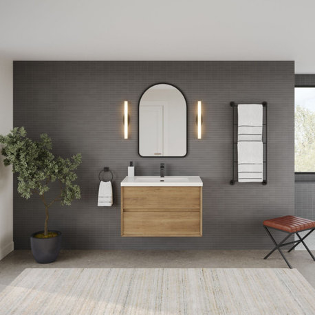 The SLIM Bathroom Vanity, White Oak, 36", Single Sink, Wall Mount