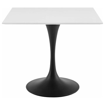 Modern Designer Kitchen Room Square Dining Table, Wood Metal Steel, Black White