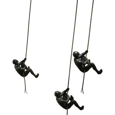 Bronze Metal Climbing Man Wall Sculpture Set 3 Hanging Climber Modern Victory