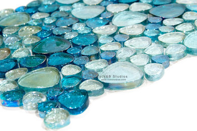 Iridescent Blue Pebble Glass Mosaic