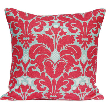 Plumes Damask Pillow, Coral