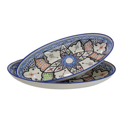 Le Souk Ceramique - Large Stoneware Oval Platters, Set of 2 Tibarine Design - Serving Dishes And Platters