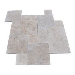 French Pattern Walnut Travertine Pavers - Tumbled - Wall And Floor Tile