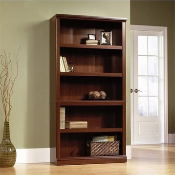 Pemberly Row 5-Shelf Modern Engineered Wood Bookcase in Select Cherry