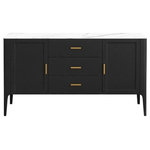 Homary - Modern Black Sideboard Buffet Sintered Stone Top Drawers&Doors Kitchen Cabinet - Fit well and hides a lot while providing extra space in the kitchen, dining room, etc, this sideboard is crafted from ash wood in a black finish for a modern and glamorous look. It consists of drawers and 2 doors to keep any kitchenware. And the faux marble top provides large display space.