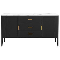 Modern Black Sideboard Buffet Sintered Stone Top Drawers Doors