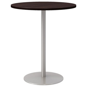 36" Round Pedestal Table - Espresso Top - Silver Base - Bistro Height