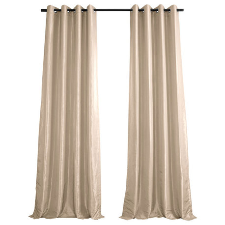 Antique Beige Grommet Blackout FauxSilk Taffeta Curtain Single Panel, 50"x96"