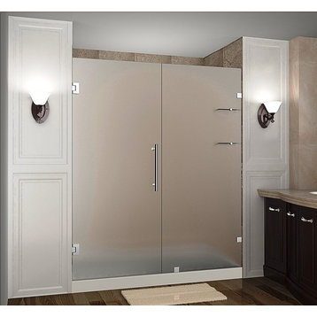 Nautis GS 70"x72" Completely Frameless Frosted Shower Door With Shelves, Stainle