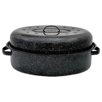 Granite-Ware® 0509-2 Porcelain-On-Steel Covered Oval Roaster, Black, 18"