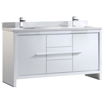 Allier 60" Double Sink Bathroom Cabinet, Base: White, With Top and Sink
