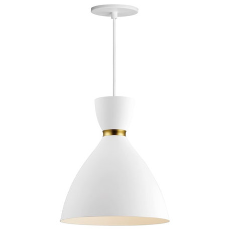 Maxim Lighting Carillon 1-Light 11.8" LED Mini Pendant, White/Brass, 11302WTSBR