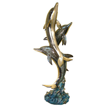 Three Dolphins Bronze Fountain Sculpture, Special Patina Finish