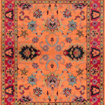 Hand-Tufted Bohemian Vibrant Floral Wool Rug, Orange