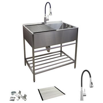 Transolid 36"x22" Stainless Steel Laundry Sink with Wash Stand in Brushed Satin