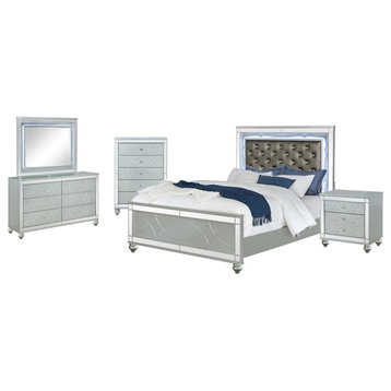Coaster Gunnison 5-piece Eastern King Wood Bedroom Set with LED Light Silver