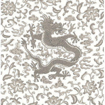 Grey Chi'en Dragon Scalamandre Self Adhesive Wallpaper, Grey, Bolt