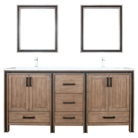 Lexora Home Ziva 72" Cultured Marble Top Double Vanity in Rustic Barnwood