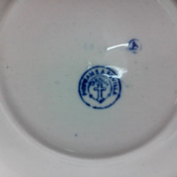 lote de cuatro tazas de desayuno de cer&aacute;mica Pickman. Modelo vistas azul. Princi - Teacups