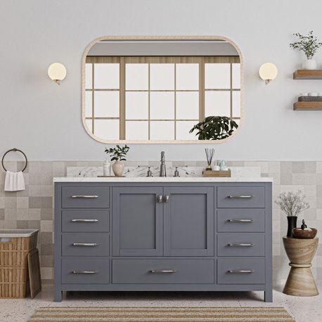 Caroline Avenue 60" Single Bath Vanity, Gray, Cultured Top and Square Sink