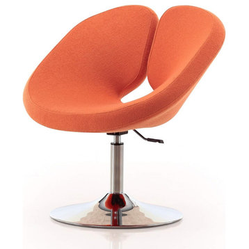 Modern Accent Chair, Unique Design With Chrome Base & Adjustable Height, Orange