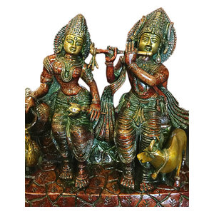 Mogulinterior - Radha Krishna Statue Hindu Idol Indian Sculpture Brass- Symbol of the Love - Decorative Objects And Figurines