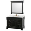Andover 48" Vanity, Undermound Sink, 44" Mirror, Black, White Carrera Marble