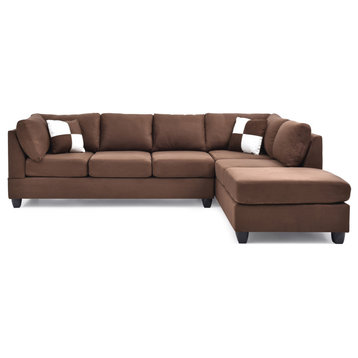 Malone 111 in. Chocolate Suede 4-Seater Sectional Sofa With 2-Throw Pillow