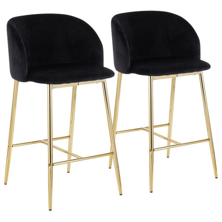 Fran Counter Stool, Set of 2, Gold Steel, Black Velvet