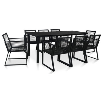vidaXL Patio Dining Set 9 Pieces PVC Rattan Black Seat Dinner Table Chair