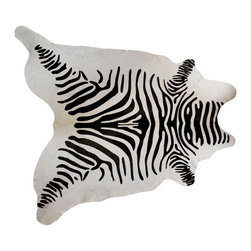 Zebra Stencil Black on White Cowhide - Area Rugs