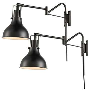 Plug-in Wall Sconce Set of 2 Wall Light Black Swing Arm Wall Lamp