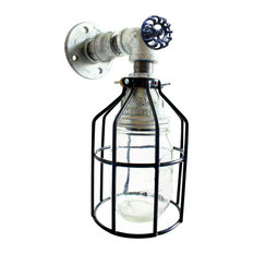Mason Jar With Cage Wall Sconce - industrial farmhouse lighting, Galvanized Pipe