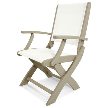 Polywood Coastal Folding Chair, Sand/White Sling