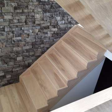 Solid Ash Scandinavian Style Stair with an Incorporated Landing & Glass Railing
