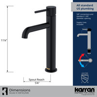 Karran 1-Handle 1-Hole Vessel Faucet With Pop-up Drain, Matte Black