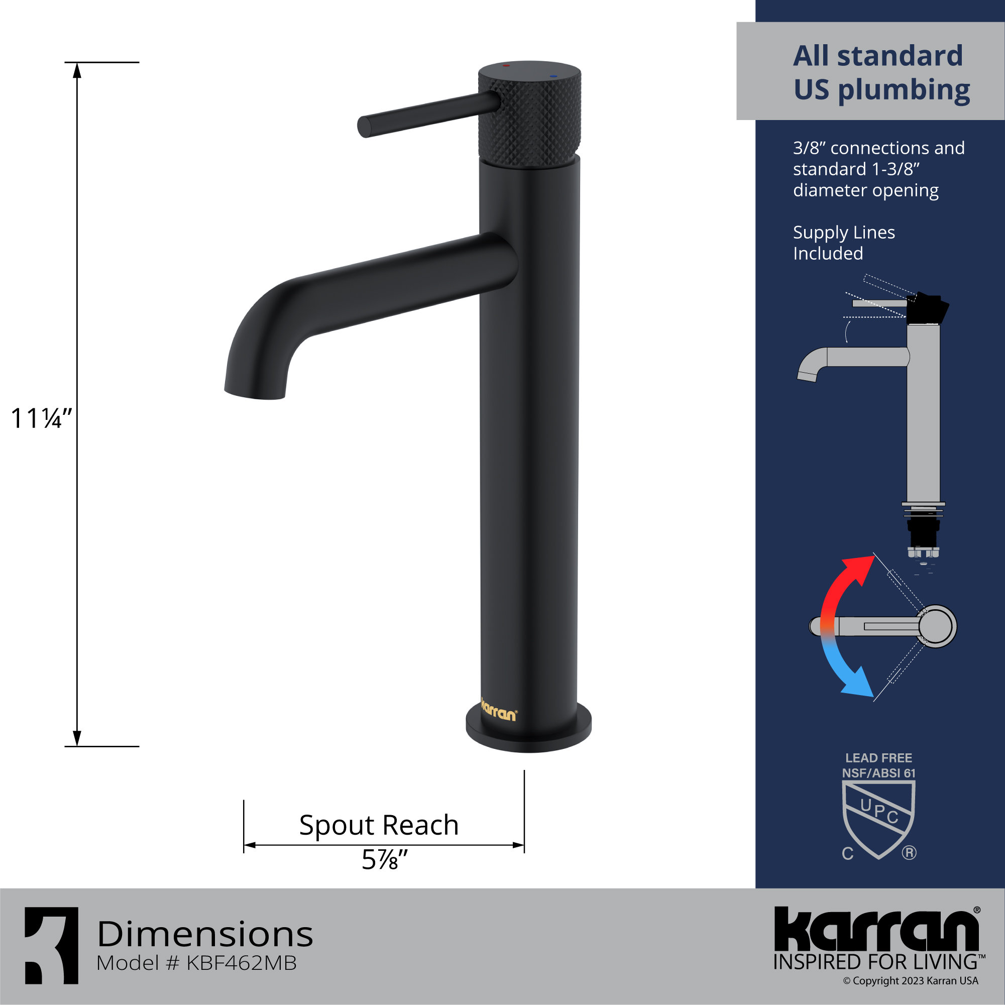 Karran 1-Handle 1-Hole Vessel Faucet With Pop-up Drain, Matte Black