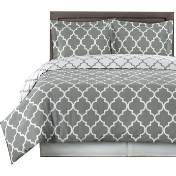 Meridian 100% Cotton Printed 4-Piece Comforter Set, Gray, King/Cal King