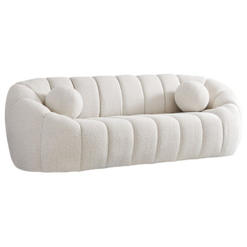 Elijah Boucle Fabric Upholstered Sofa, Cream
